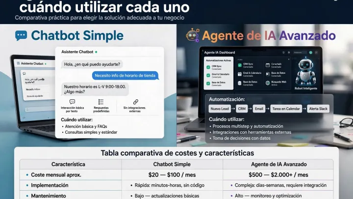 Portada del artículo: Agentes de IA vs chatbots: diferencias y cuándo usarlos